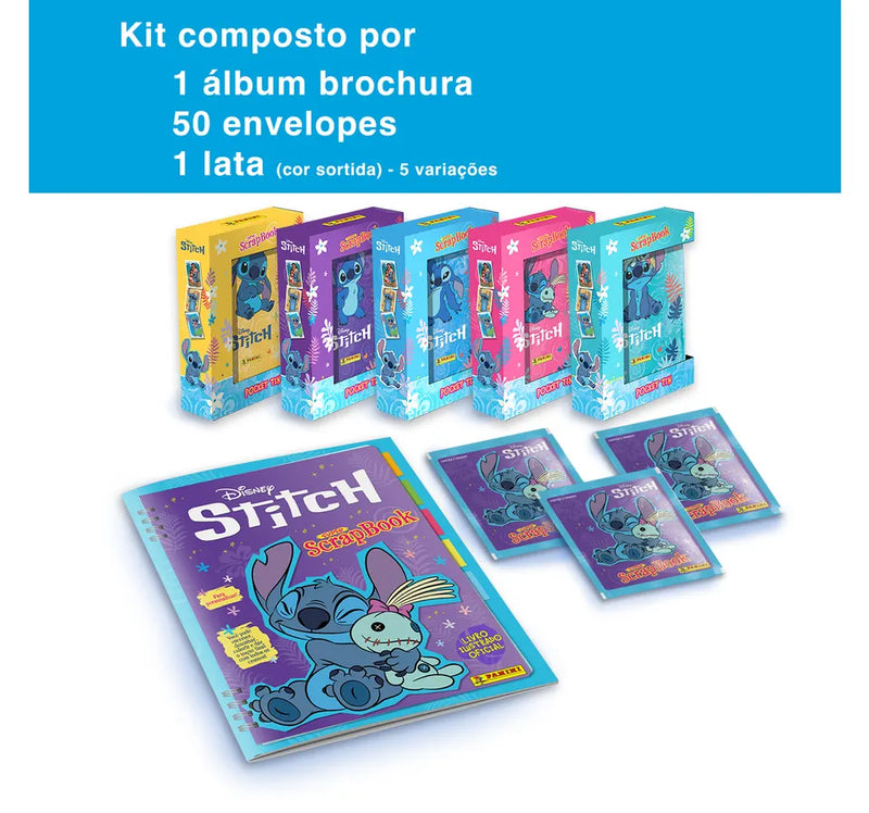 Stitch - Super ScrapBook - Álbum + 50 Envelopes + 1 Lata De Cor Sortida